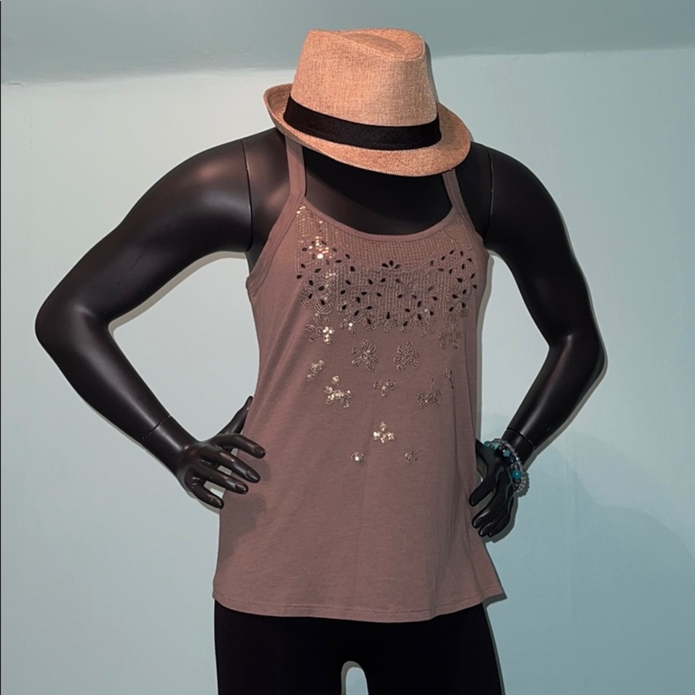 Forever 21 Cocoa Brown Embroidered Embellished Tank Top Small NWT